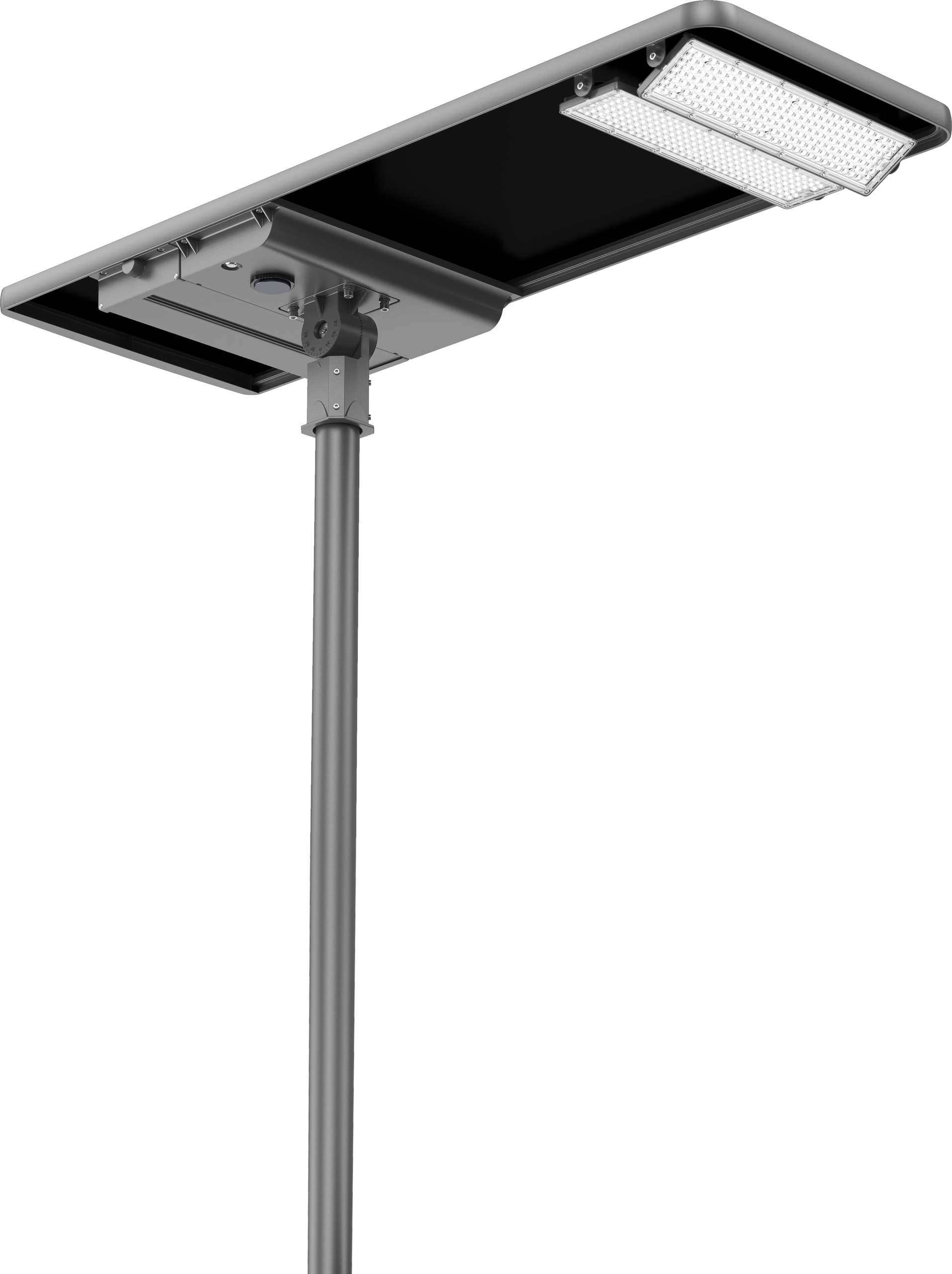 LTA01 solar light showing the LED head and pole mount