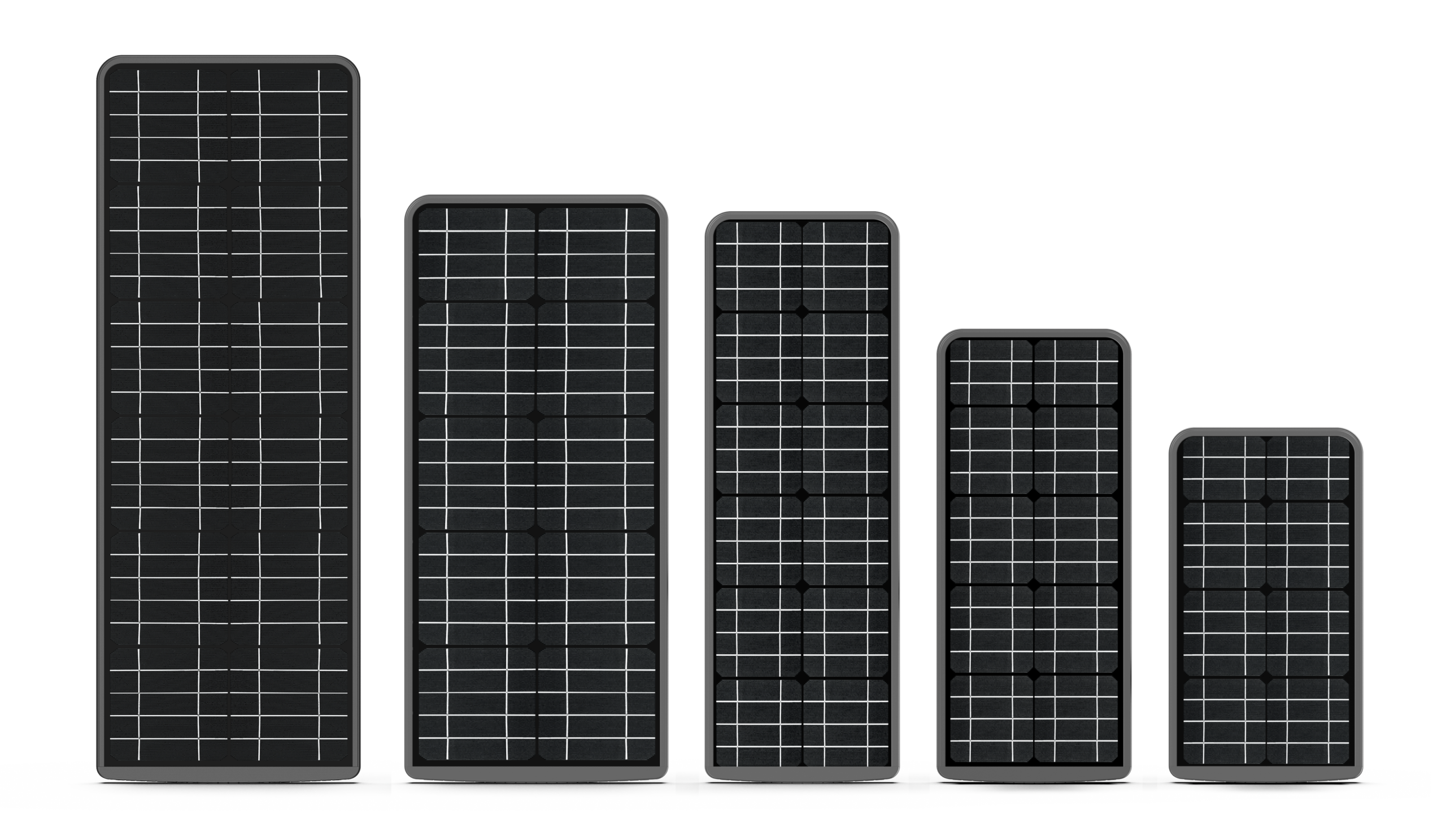 Solar panels shown in a range of sizes