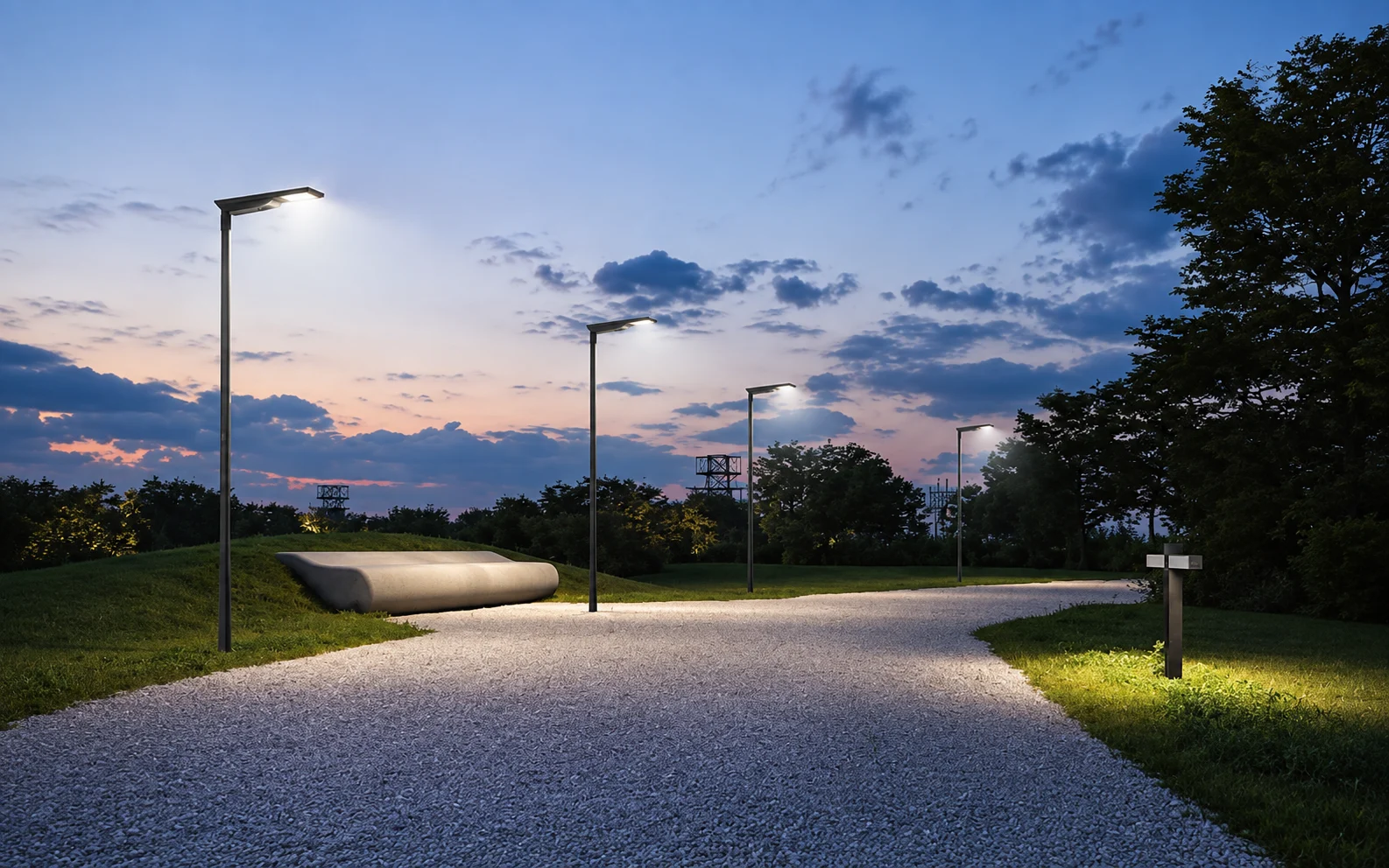 Lighting along landscaped paths