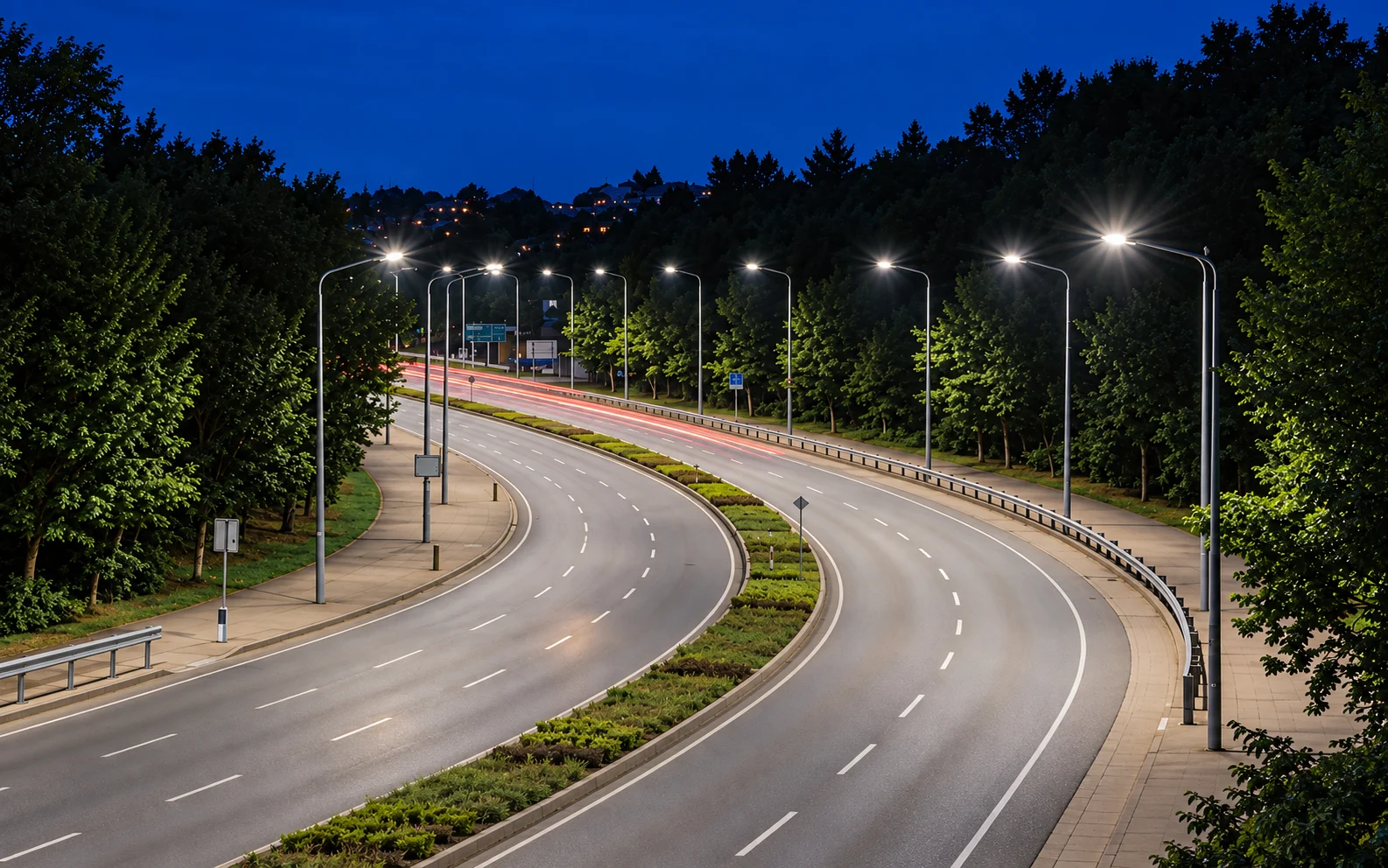 Road and street lighting at night