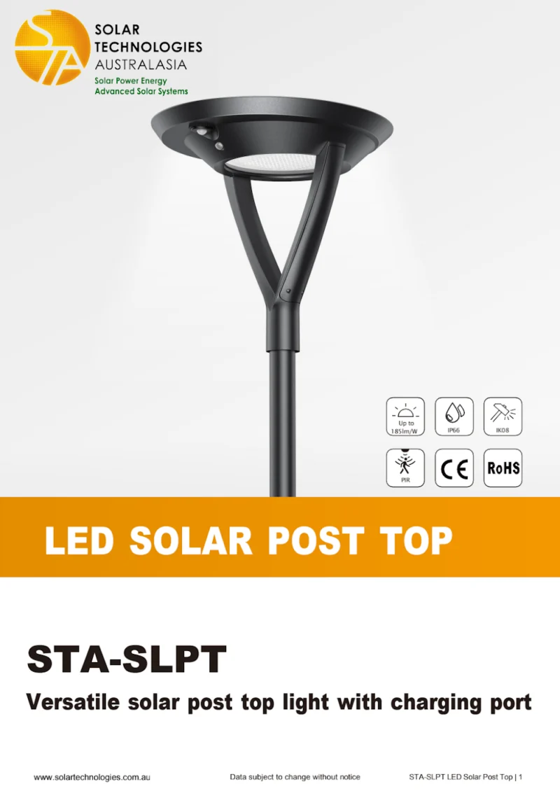 STA Solar Post Top Light Specifications cover